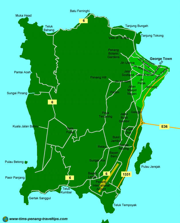 Penang On A Map : Map Penang Island, Malaysia. Maps and directions at